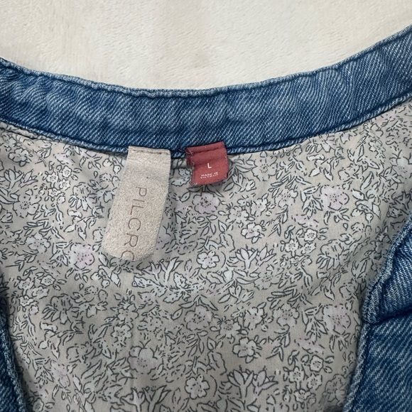 Pilcro Anthorpologie Chambray Smock Shirt Dress Womens Large Ruffle Cottage Boho - Picture 5 of 11